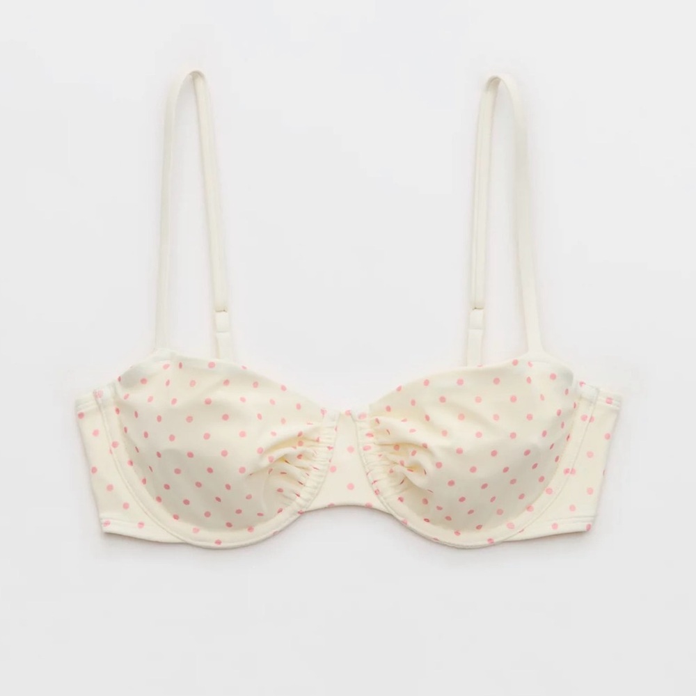 Aerie white and Pink Polka Dot bikini top